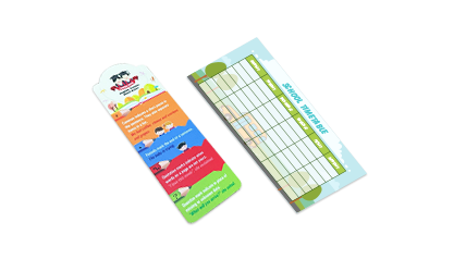 A series of 5 colourful bookmarks sitting next to one another on a white background.