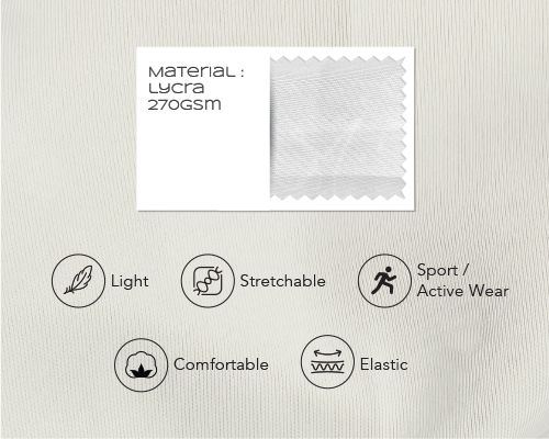 Close-up of Microfiber Eyelet texture demonstrating its breathability. Below are several icons indicating its functions: lightweight, absorbent, elastic, washable, and suitable for both outdoor and indoor use.