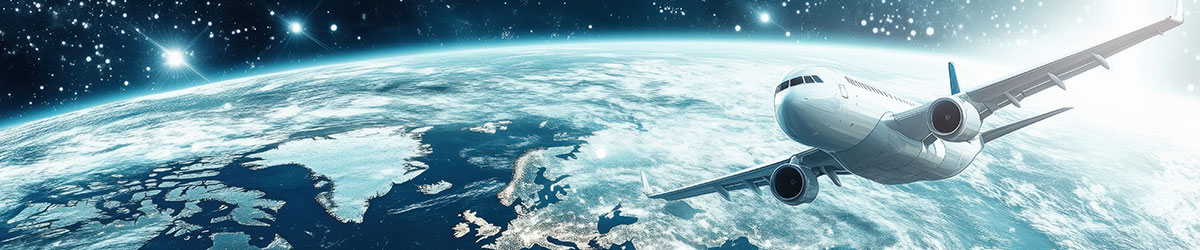 White airplane flying over Earth, symbolizing Excard’s global delivery capability.