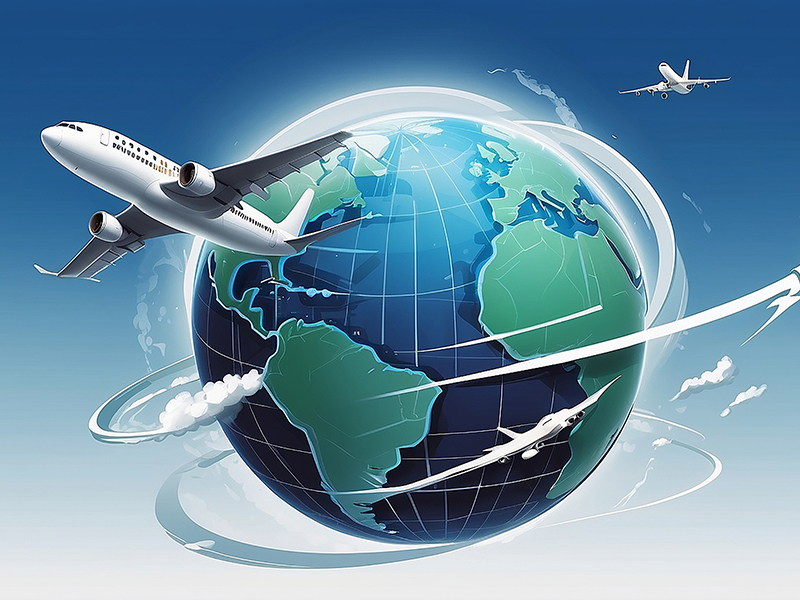 Global Delivery Concept – Three white airplanes circling Earth, representing Excard's worldwide shipping service.