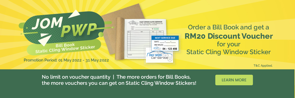 JOM PWP - Bill Book | Static Cling Window Sticker