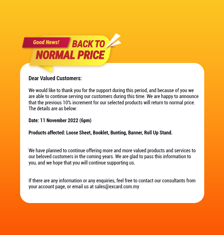 Good News!! The price is back to normal!