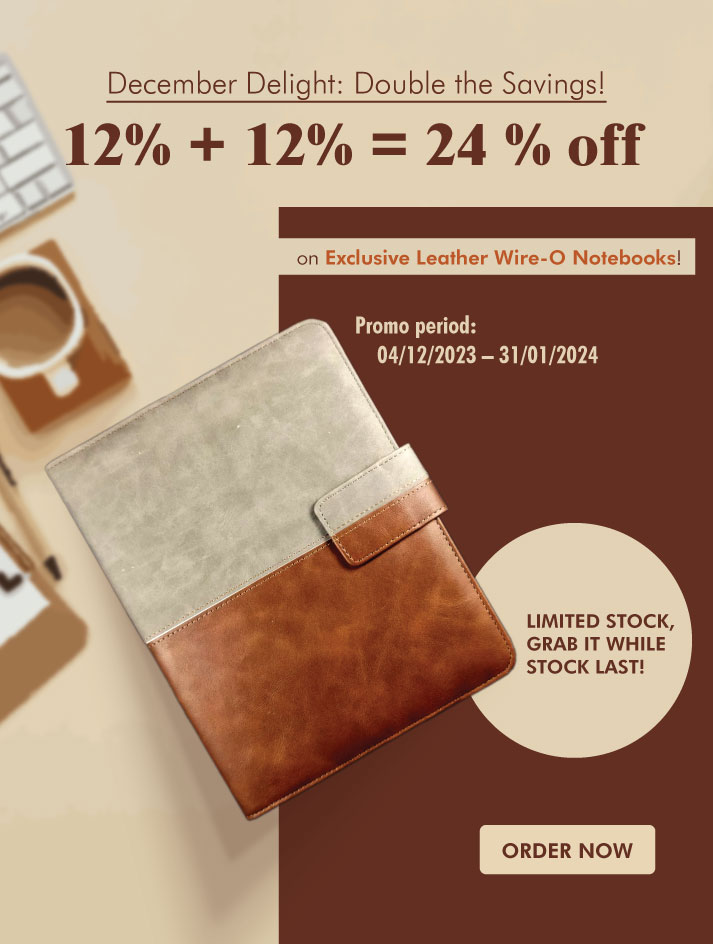December Delight: Double the Savings! 24% OFF on Exclusive Leather Wire-O Notebooks!