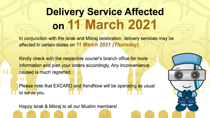 Delivery Service Affected on Israk and Mikraj