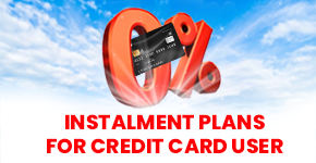 Black colour card with red colour words showing installment plan for credit cards.