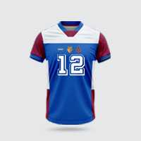 A NFL Oversize sublimation shirt for sports in blue, dark red and white.