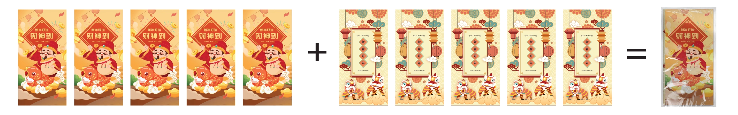 Custom premium raya packet printing with dual designs in a premium packing.