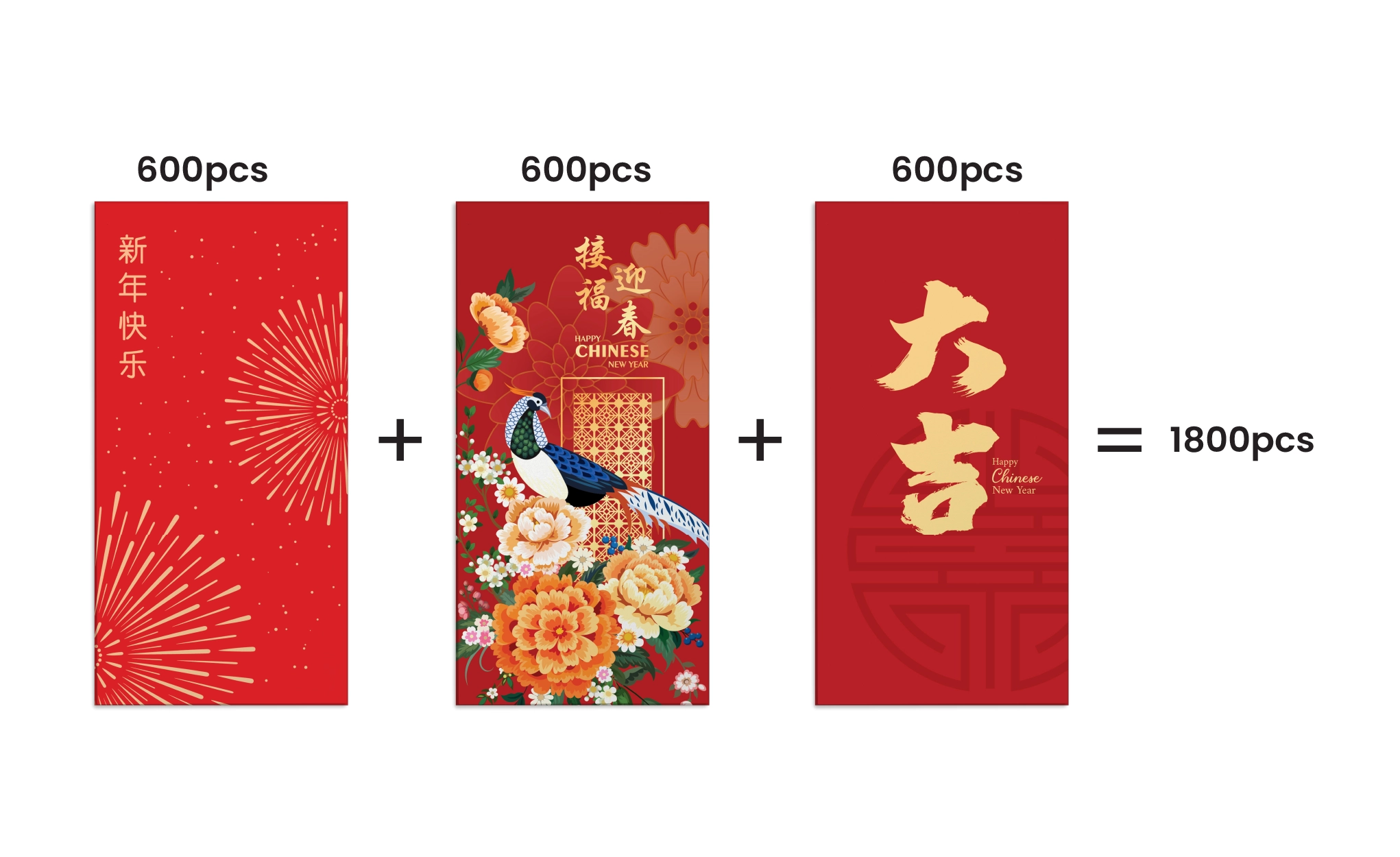 Custom hot stamping money packet printing in multiple designs and quantities.