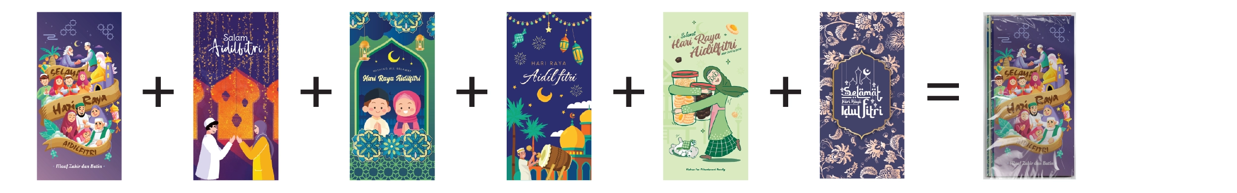 Custom premium raya packet printing with six designs in a premium packing.