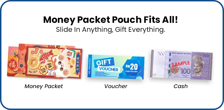 Custom money packet pouch designed to fit cash, vouchers, and money packets.