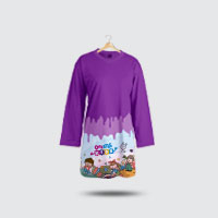 A round neck muslimah sublimation kids shirt for kindergarden in purple.