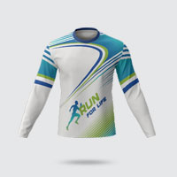 A round neck sublimation shirt for run sport event in white and blue.