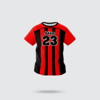 A round neck sublimation shirt for kids in red and black.