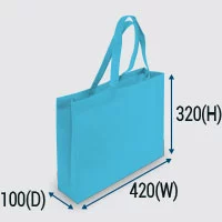 A blue non woven bag with 320mm height.