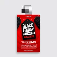 A portrait wobbler advertises black friday sale in black, red and white.