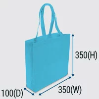 A blue non woven bag with 350mm height.