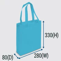 A blue non woven bag with 330mm height.