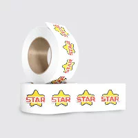 Two roll form stickers with star design stickers in custom shape.