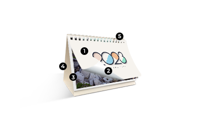 A soft calendar defines front cover, content, wire-o binding and calendar stand.