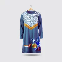 A round neck muslimah sublimation shirt with flower in dark cyan colour.