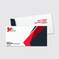 Two pocket envelopes with geometric design in black, red and white.