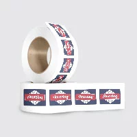 Two roll form stickers with rectangle stickers in blue, red and white.