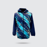 Modern windbreaker featuring an attached hood, adjustable drawstrings, and water-resistant fabric for outdoor activities.