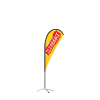 A clearance stock events teardrop flag with yellow and red color.