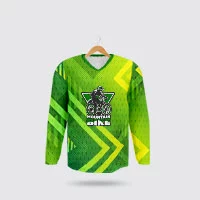 A v neck sublimation shirt for bike event in green and yellow.