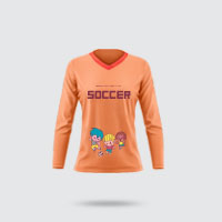 A v neck sublimation kids shirt for soccer event in orange.