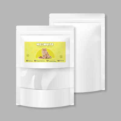 A white surface standing pouch packaging with window, model WKSP03.