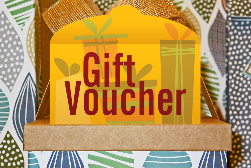 A yellow money packet with the words “Gift Voucher” printed in bold, red text on it.